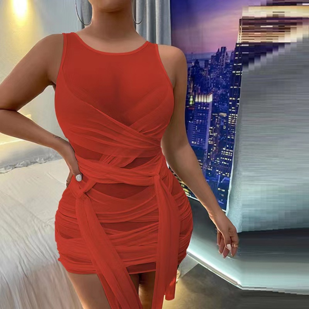 Chic See-Through Multilayer Bodycon Club Mesh Dress